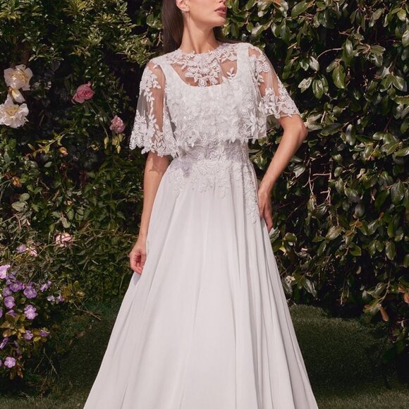 off white wedding dress,bridal gown with cape jacket - Picture 1 of 8